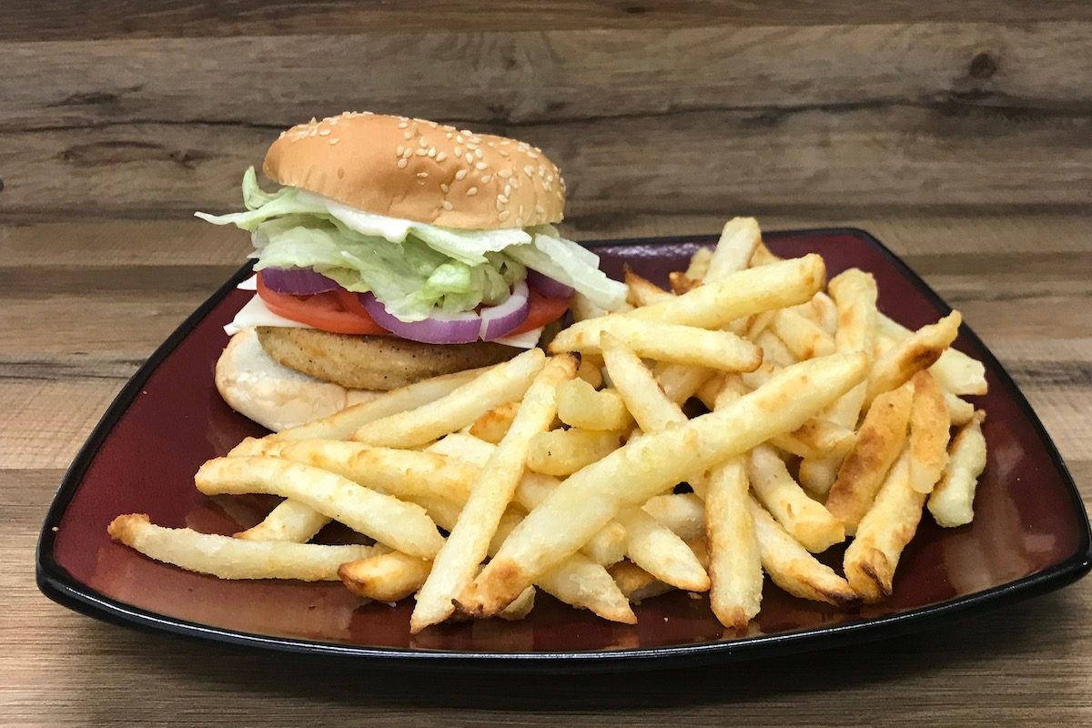 Chicken Burger and Fries at Family Time Pizza Chicken Burger and Fries at Family Time Pizza